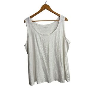 Eileen Fisher Women Tank Top 3X White Silver Shimmer Linen Sleeveless Scoop Neck